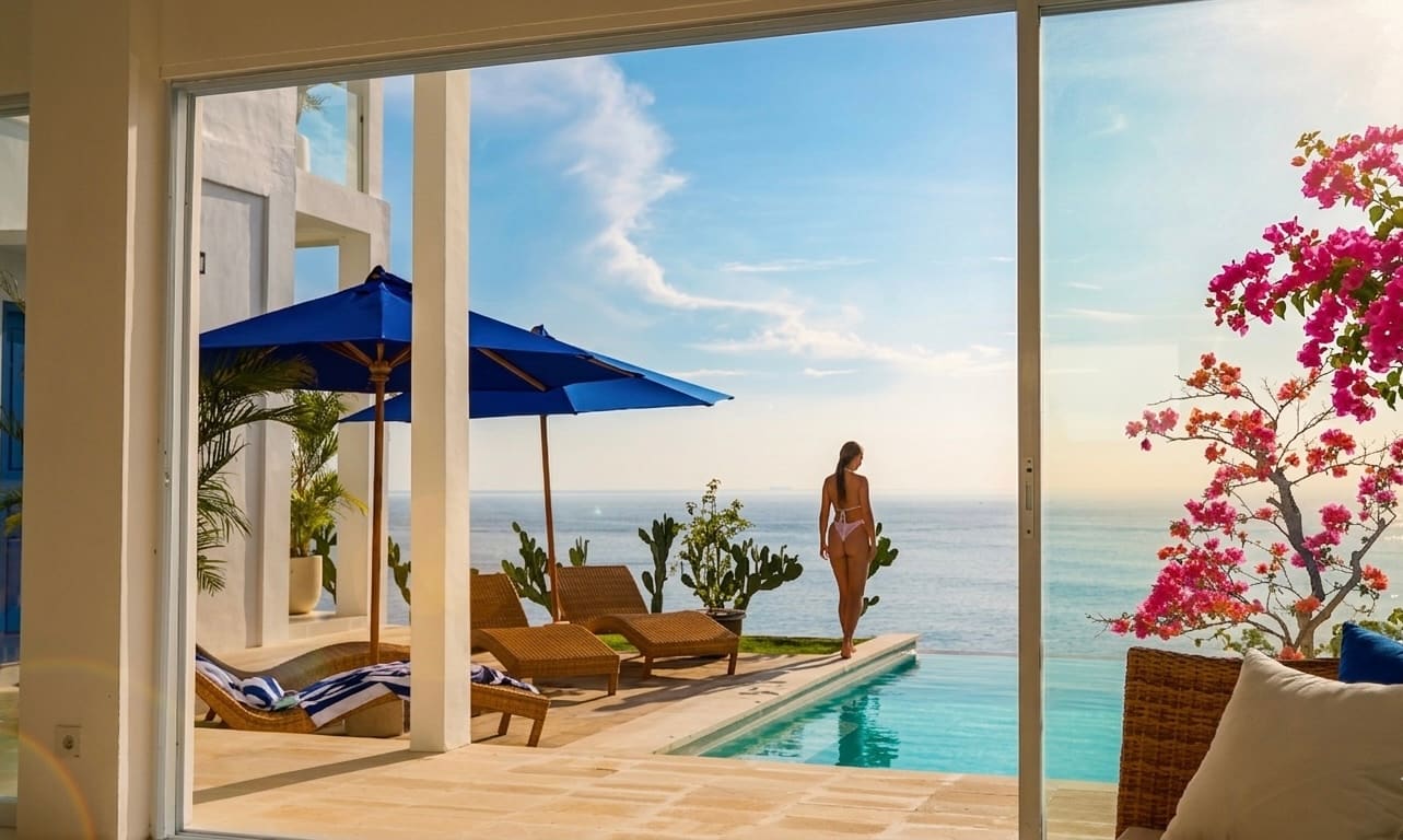 Breakfast served with ocean view at a Penida Society villa